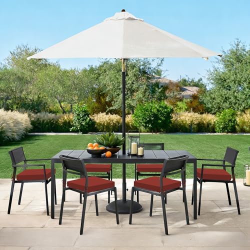 Image of Basic Beyond Outdoor Chair Cushions Set of 6, Square Corner Outdoor Cushions for Patio Furniture, Water Resistant Patio Chair Cushions with 2 Ties, 18.5x16x3, Brick Red