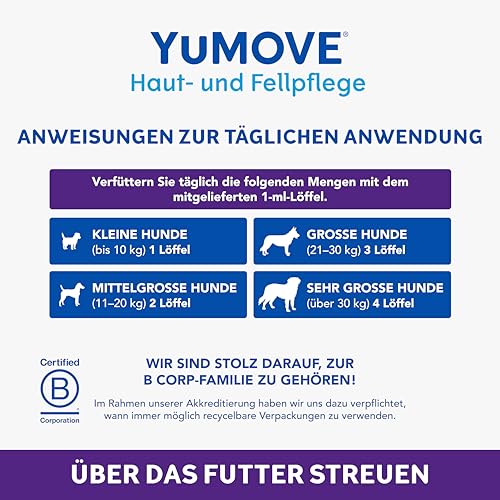 YuMOVE Haut und Fell Hund Ergänzungsmittel - 91,5 g Pulver 180 Portionen - Für alle Hunde - Nährt Haut und Fell von innen - Glänzendes Fell und Hautschutz - Mit Omega-Fettsäuren - Hautpflege für Hunde