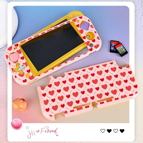 DLseego Protective Case for Switch Lite, Hard PC Protective Cover Case,Hearts Protector, Anti-Scratch Protector for Switch Lite with 2 Thumb Grip Caps -Red+Pink - Image 6