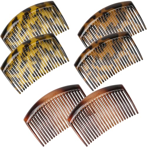 Hair Combs Slides for Women French Comb Hair Slides for Fine Hair French Twist Comb Styling Accessories Set of 6 Hair Combs in Light Yellow and Dark Brown Tortoiseshell Patterns