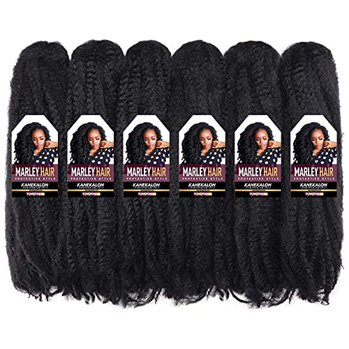 ToyoTress Marley Hair Crochet Braids - 24 Inch 6 Packs 1B Natural Black Marley Twist Crochet Hair For Faux Locs , Afro Kinky Curly Marley Braids Synthetic Braiding Hair Extensions (24 Inch, 1B-6P)