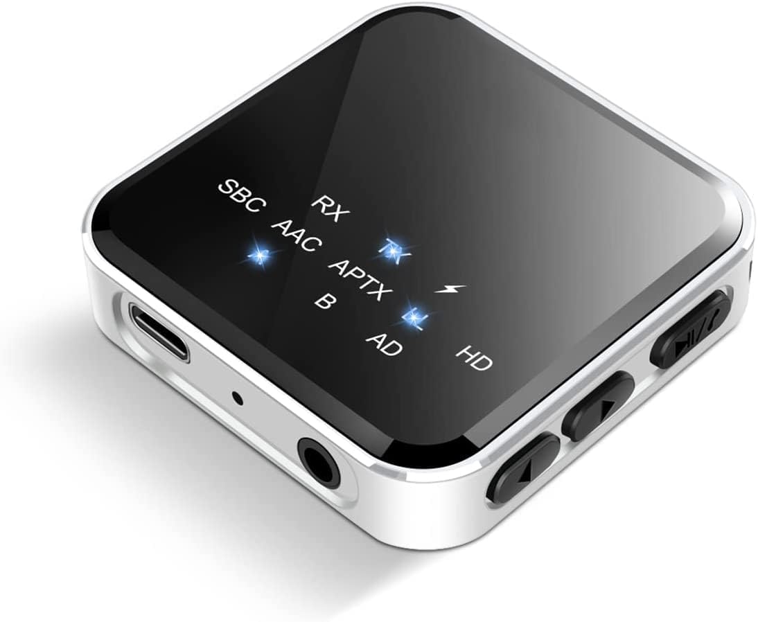 Bluetooth 5.2 Transmitter Receiver for TV to Wireless Headphones/Speakers, APTX Adaptive/HD/Low Latency Wireless 3.5mm AUX Audio Adapter for PC,Car,Gym, Home Stereo System, 15hrs Playtime, Dual Link