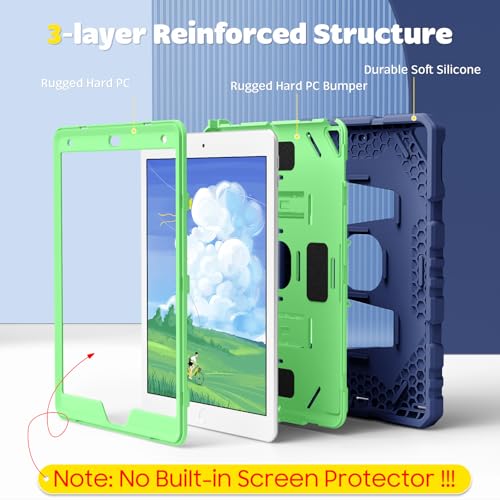 Image of Fintie Kid-Friendly Case for iPad 9th / 8th / 7th Generation 10.2 Inch | Fully-Body Rugged Heavy Duty Shockproof Cover, Portrait & Landscape Viewing, Built-in Kickstand, for Girls /Boys, Navy /Green