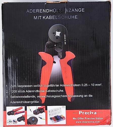 Preciva CP621200 Szczypce Zaciskowe do Tulejek Kablowych, 0,25-10,00 mm², Zestaw 1200 Sztuk