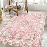Castage Pinker Teppich, waschbar, für Schlafzimmer, Wohnzimmer, Küche, Eingangsbereich, Nachttisch, klein, Boho, Vintage, Bohemian Stil, orientalisch, rutschfest, Blush Floral