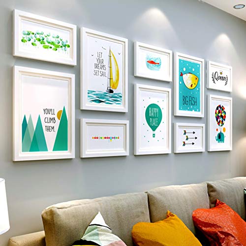 Shuang Photo Frames,Wall Picture Frames,Made of Solid Wood and high-Definition Glass,10 Photo Frames for Wall Decoration (Color : White)