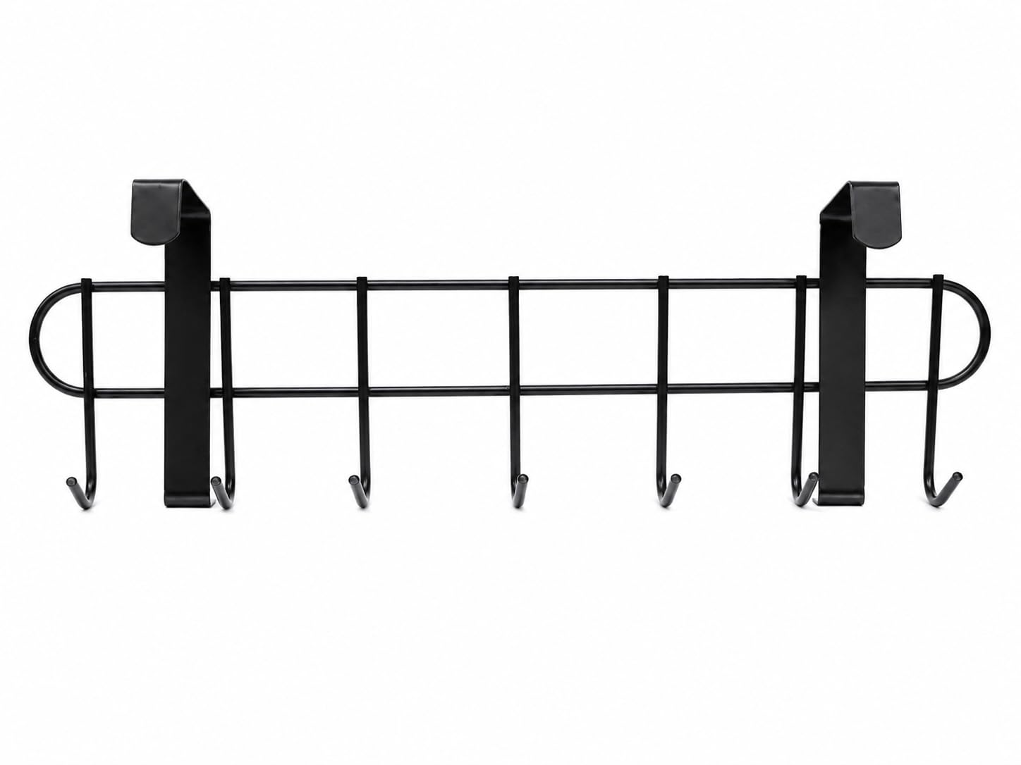 Over the Door Hook Rack, 42x15 cm, Black Metal, 7 Hooks | No Drilling Required, Coats & Bags Organiser, Matte Black Finish, Wide 42 cm Frame, Entryway Storage-image-4