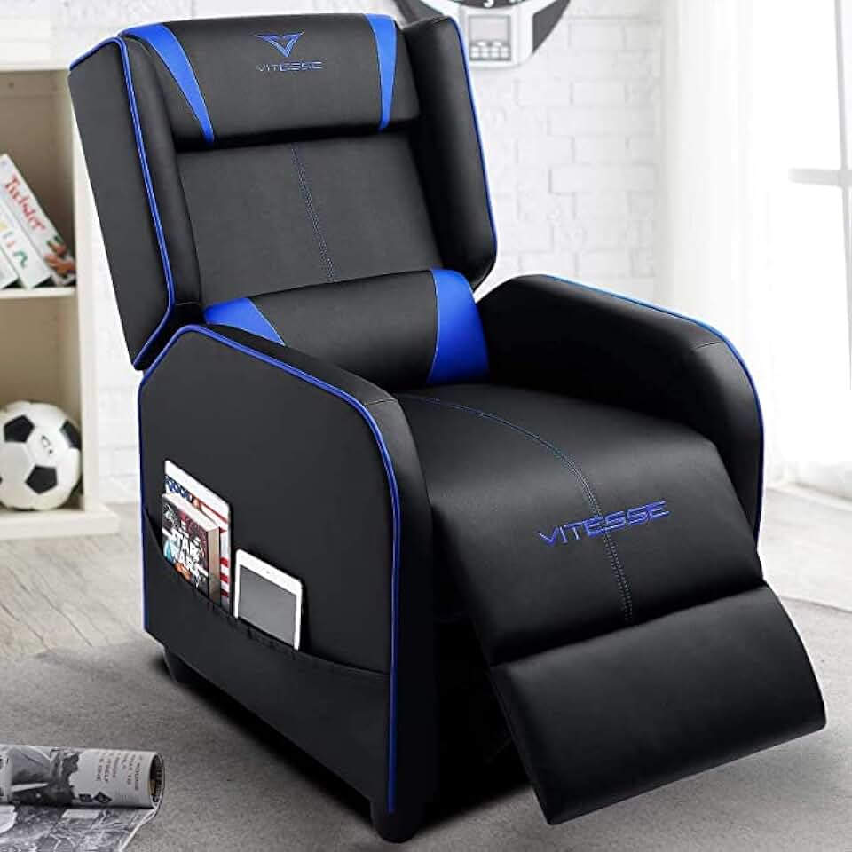 VITESSE VIT Gaming Recliner Chair Racing Style Single PU Leather Sofa Modern Living Room Recliners Ergonomic Comfortable Home Theater Seating, Blue. The Forest Stewardship Council