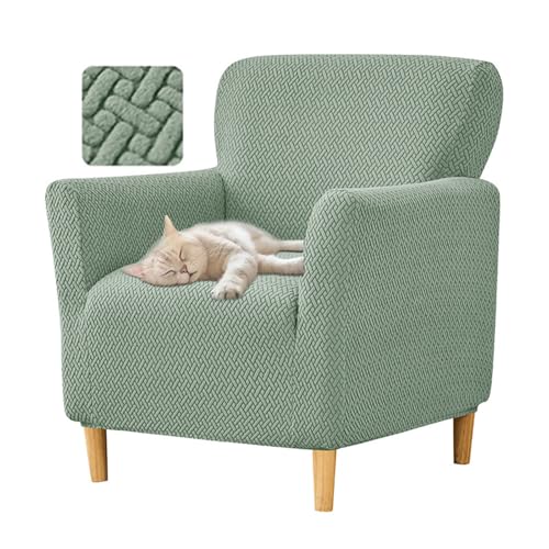 Highdi Stretch Sesselbezug Sesselhusse Elastische T Jacquard Sofaüberzug Clubsessel Sessel Bezug, Weicher Sesselschoner Sitzbezug Für Sessel Mit Armlehne Hussen (Matcha Grün)