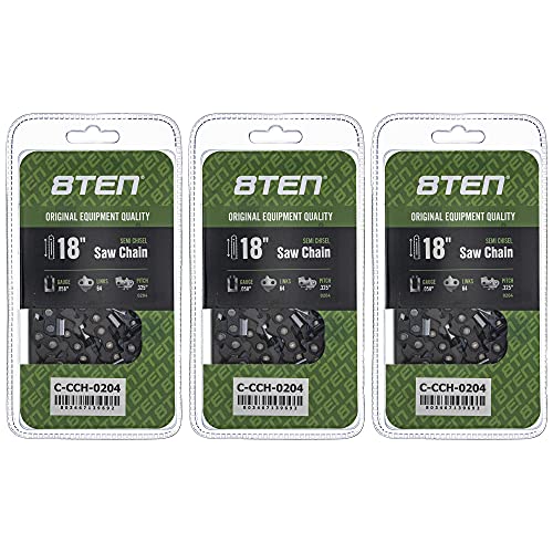 8TEN Semi Chisel Chainsaw Chain 18 Inch .058 .325 64DL (3 Pack)