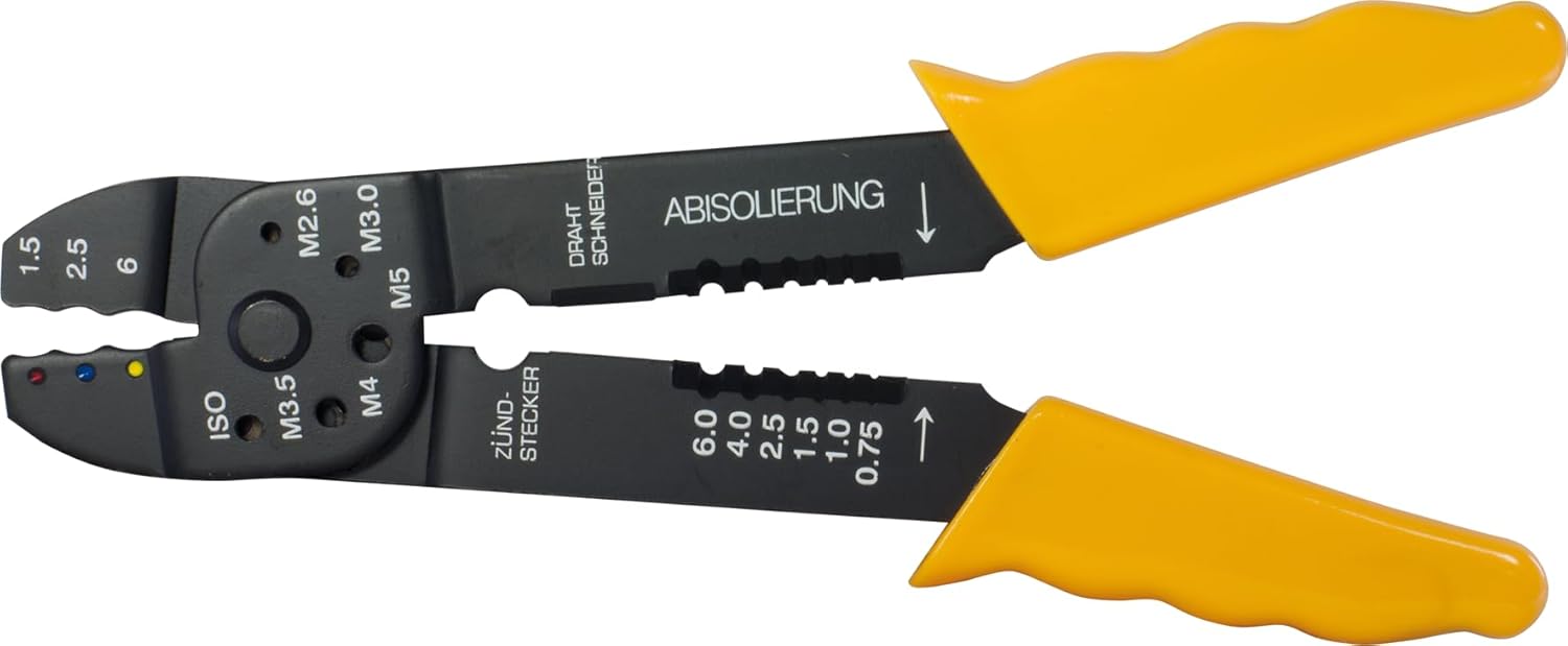 SW-Stahl 42500L Cable Lug Clamp Pliers Insulated Connector 1.5/2.5/6 mm I Cable Wire Stripper 0.75-6 mm I Screws Cutter M2.6-M5 I Crimping Pliers Insulated Cable Lugs I Crimp Pliers for Cable Lugs