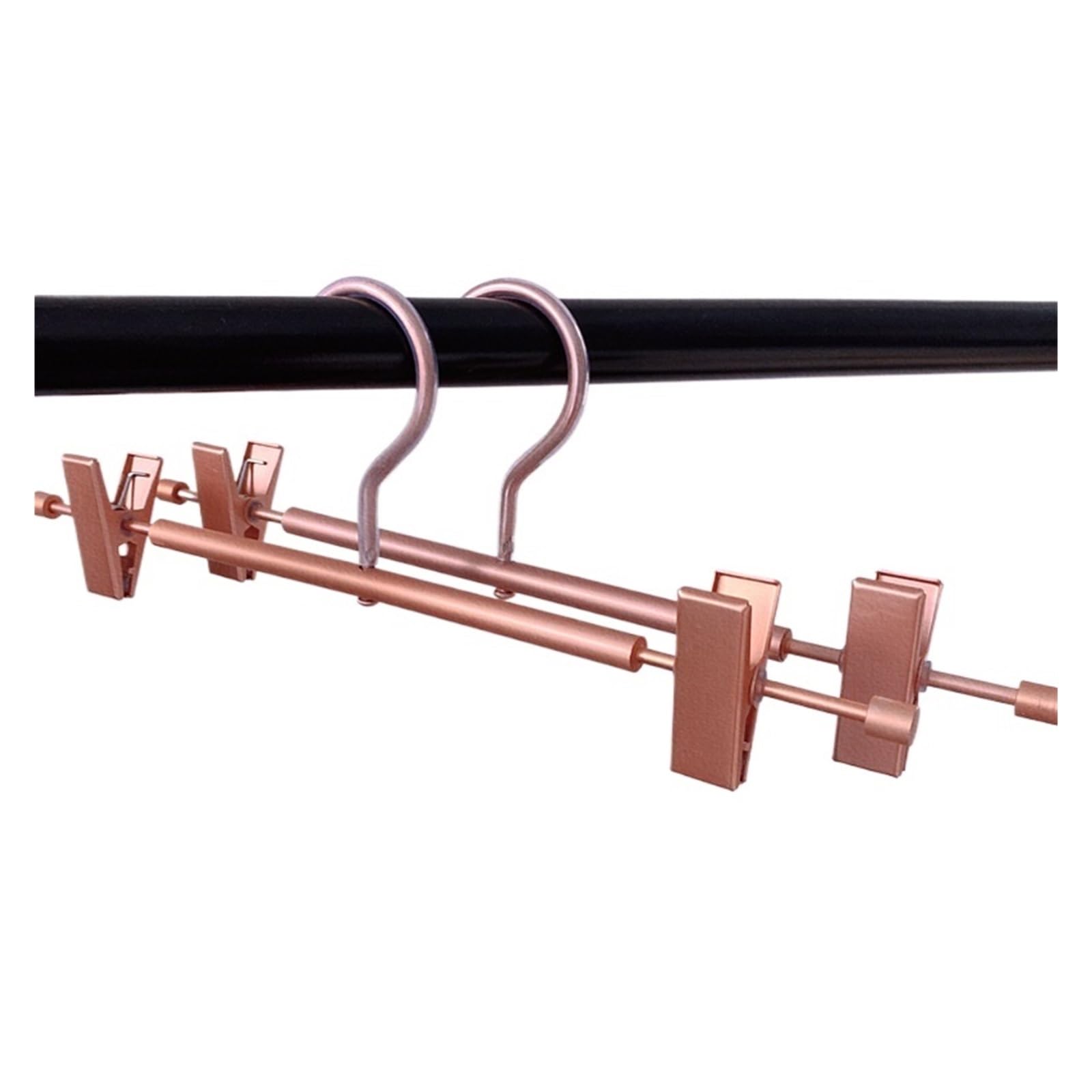 Perchas de Aluminio Dorado for Pantalones, 5 Unidades, Suaves, Ligeras y Resistentes, Metal, con 2 Clips Antideslizantes Ajustables Gancho Giratorio(Rose Gold)
