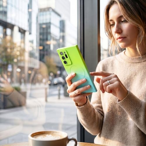 Image of amazon basics Gradient Mag-Safe Case for Samsung Galaxy Note 20 Ultra | Soft Silicone Shockproof Cover with Camera Protection | Slim Lightweight Design | Smooth Touch & Durable - Green & Blue