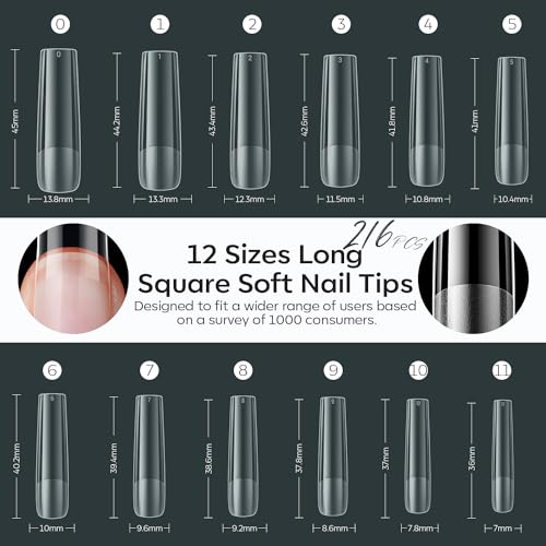 Image of Modelones Long Square Nail Tips Pre-shaped XXl Soft Gel Fake Nails False