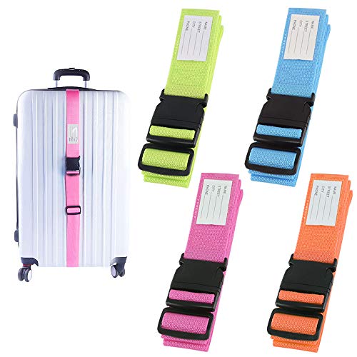 AILANDA 4 Pcs Sangle de Bagage Sangle Valise Réglable Sangle Croisée Voyage avec Boucle de Fermeture pour Bagage Sécurité (4 Multicolore) Cover