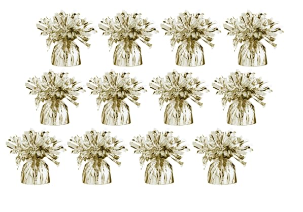 Pack of 6, 12 & 24 Heavy Balloon Weights (5cm x 13cm / Helium Latex Balloon Weight Fountain Table Floor Tassle Cone Birthday Party Accessory with Ribbon Roll (Gold, 12 Qty) โ image 1