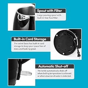 Elite Gourmet EKT1821 1.8L Double Wall Insulated, Cool-Touch 1500W Kettle w/Stainless Steel Interior & Lid, 360° Swivel Base for Cord Free Serving, Power On Lever, Auto Shut-Off, Boil Dry, Black Elite Gourmet EKT1821 18L Double Wall Insulated Cool Touch 1500W Kettle wStainless Steel Interior Lid 360 Swivel Base for Cord Free Serving Power On Lever Auto Shut Off Boil Dry Black