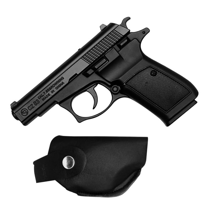 Image of Heavy Metal Gun Pistol Shaped with Barrel Pull Back System and Holster Pocket Lighter