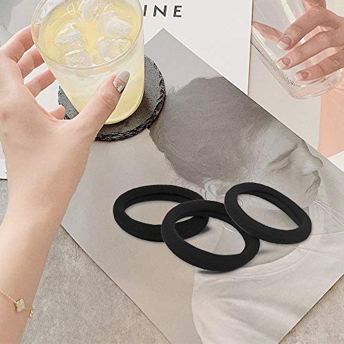 Black Hair Ties, IKOCO Seamless Hair ties Cotton Hair Bands Ponytail Holder Thick Hair No Damage Hair Ties for Women and Men(50 Pack) - Thumbnail 5