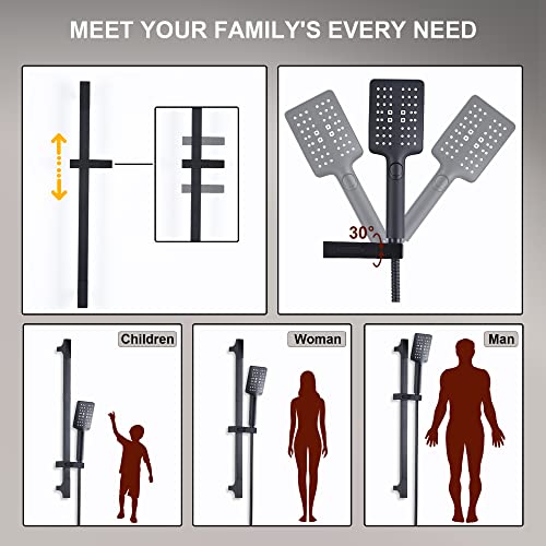 Smaliibuss Shower Head With Slide Bar Combo，Handheld Shower With 30-Inch Slide Bar And 59-Inch Hose ，Wall Mounted Copper Handheld Shower Kit With Hose ，Wall Mount Adjustable Holder Set, Matte Black #TOP5