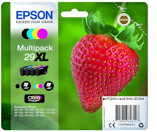 Epson Multipack 29XL Strawberry, Original XL High Yield Tintenpatronen, 4 Farben Schwarz, Cyan, Magenta, Gelb Epson Multipack 29XL Strawberry, Original XL High Yield Tintenpatronen, 4 Farben Schwarz, Cyan, Magenta, Gelb