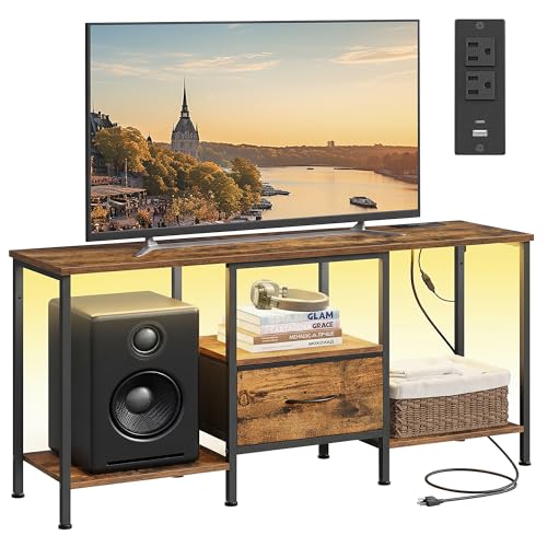 Image of SONGMICS BELLAH Collection - TV Stand for TVs Up to 55 Inches, Media Console Table and Entertainment Center Unit for Living Room, with Shelves and Drawer, Steel, Industrial, Rustic Brown ULGS031K101S