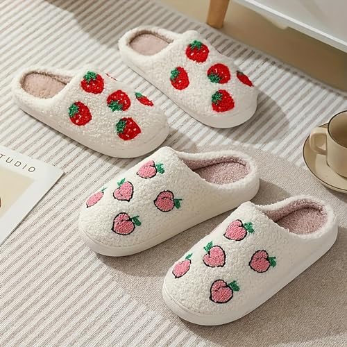 Image of Women's Men's Cute Fuzzy Heart Slippers Memory Foam Fluffy Couple Slippers Cozy House Indoor Outdoor Shoes