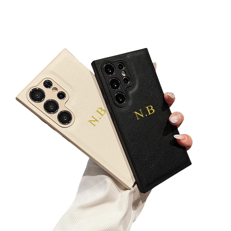 Personalized Custom Name Initials Luxury Leather Phone Case for Samsung Galaxy S25 S24 S23 S22 S21 Ultra Plus 3D Gilding Monogram Embossed Engraving