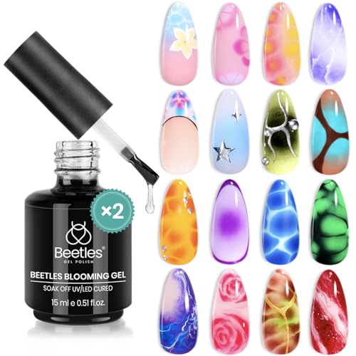 Beetles 2Pcs Blooming Gel for Nail Art Watercolor & Marble Nail Gel Aura Nails Flower Blooming Smoke Tortoise Shell Gradient Effect Gel Polish UV LED Cured for DIY Salon Manicure