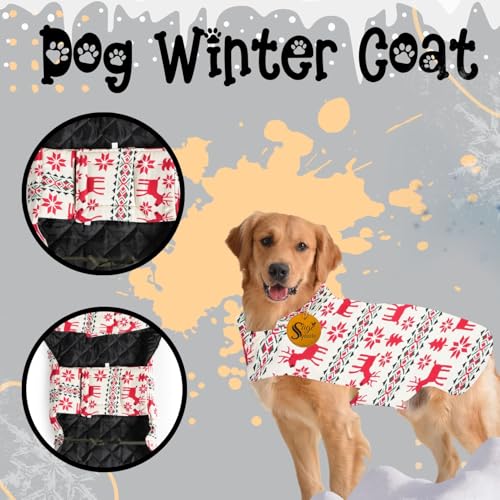 Image of Sage Square Winter Coloured Dog Coat - All-Weather Protection, Windproof, Waterproof Cozy Fleece Lining, Adjustable Straps, Durable, Stylish, Comfortable, Jacket (Red Dear Print, XX-Large)