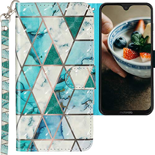 CLM-Tech Funda Compatible con Motorola Moto G7 / Moto G7 Plus, Carcasa Cuero sintético con Función de Soporte y Ranuras para Tarjetas, Mármol Turquesa Multicolor