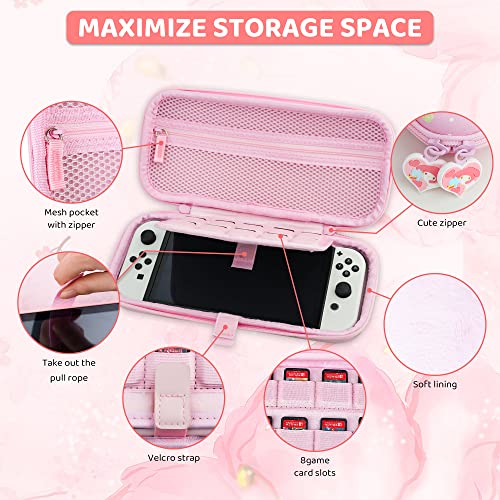 Fundiary Cute Carrying Case For Nintendo Switch And Switch Oled, Hard Portable Travel Case For Switch And Switch Oled, Case Accessories Bundle With Game Case And 2 Thumb Caps - Anime Bunny #TOP1