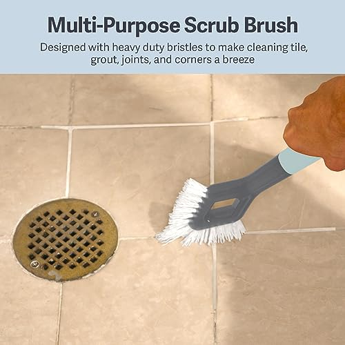 Image of Casabella Smart Scrub Heavy-Duty Tile and Grout Brush for Tile Joints, Grout Cleaner Brush with Nonslip Handle, Gray /Aqua (Pack of 6)