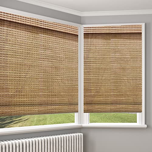 Lantime Wood Cordless Roman Shades, Lined Blackout Bamboo Window Shades Blinds, Rubkhari #TOP13