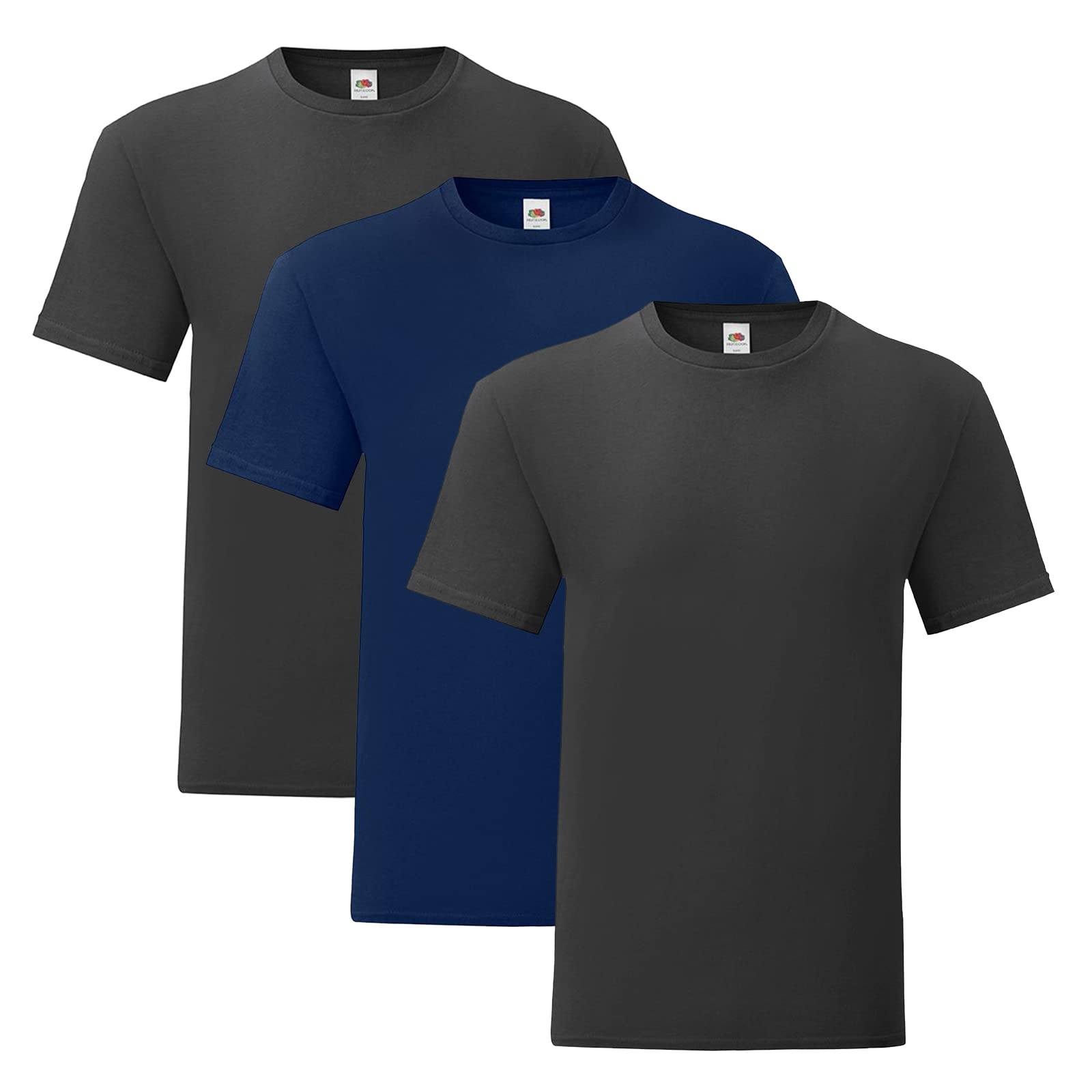 Fruit Of The LoomIconic T-shirt (Pack of 3, Black/Navy Blue, XL)