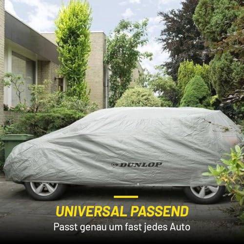 Dunlop Abdeckplane Auto XL - Universal Autoabdeckung - Plane 534 x 178 x 120 cm - Hagelschutzplane mit elastischem Kordelzug und Ringen - Wasserdicht für Innen und Außen - Grau