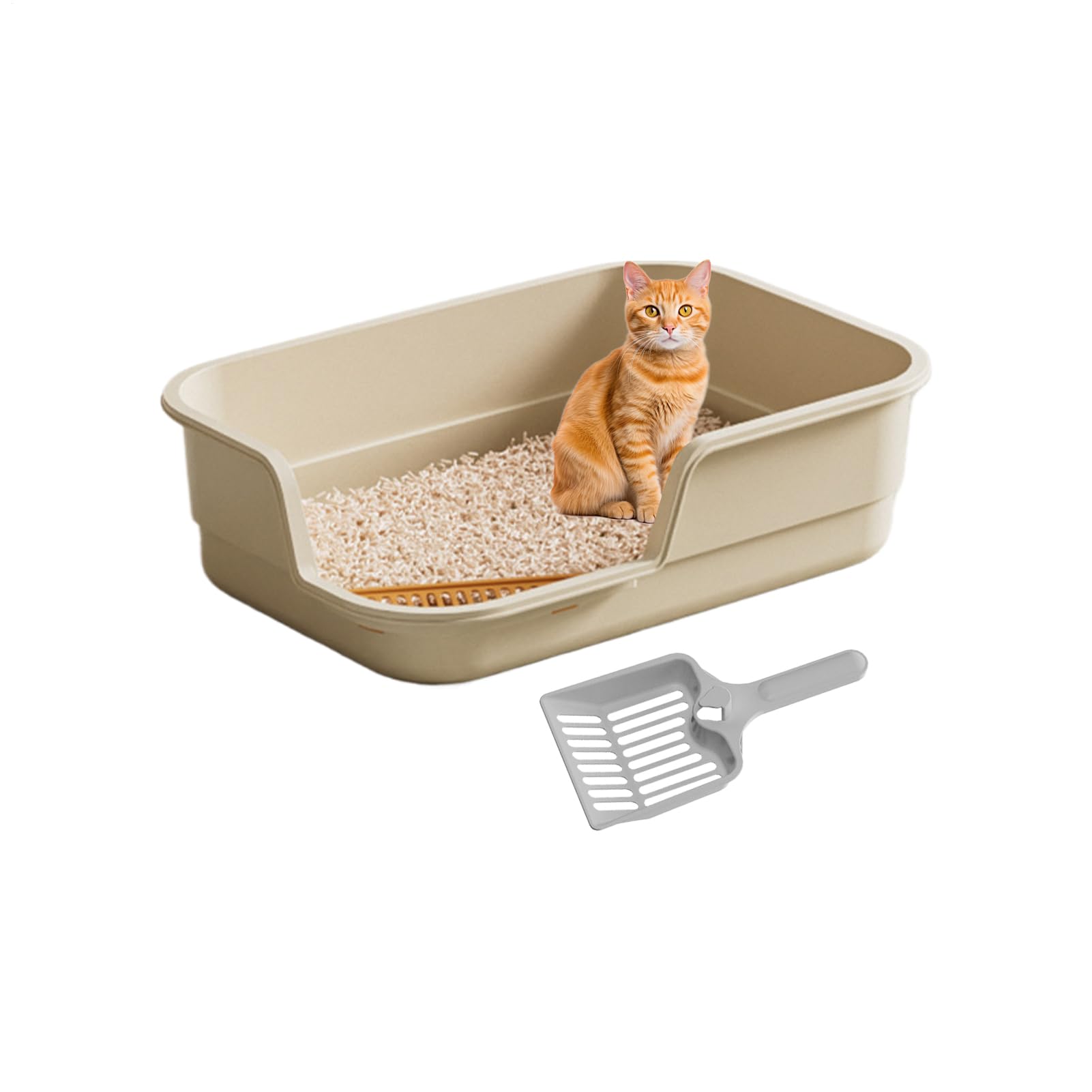 Fierudeng Large Cat Litter Tray - Partially Closed High Sides with Scoop - Splash-proof Cat Litter Trays - For Odour Control Indoor Kittens Elderly Home Office Flat Living Room