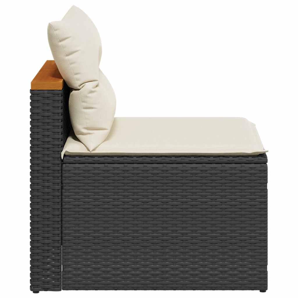 Divano Giardino Senza Braccioli 2 Pezzi Nero Polyrattan | Con cuscini bianco crema, fodera sfoderabile e lavabile, telaio in acciaio, design modulare