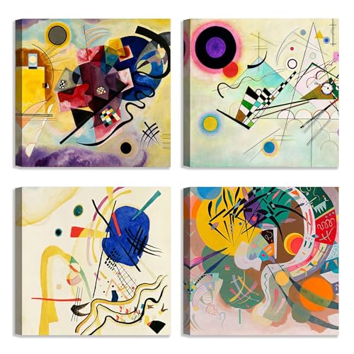 LuxHomeDecor Set di 4 quadri 30x30 cm – stampa su tela con telaio in legno stile astratto geometrico – Wassily Kandinsky