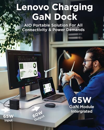 Image of Lenovo GaN Charging Dock, Multiport Docking Station w / 60W PD, HDMI, USB-C, USB-A, Micro SD, Power Adapter & Dock in One, Compact Design, Sustainable Materials, Home Office Gaming Dock Stand Console