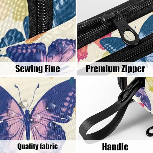 Image of Fustylead Beautiful Colorful Flying Butterflies Large Pencil Bag Storage Pen Case Makeup Pouch Stationery Bag for School College Office Organizer