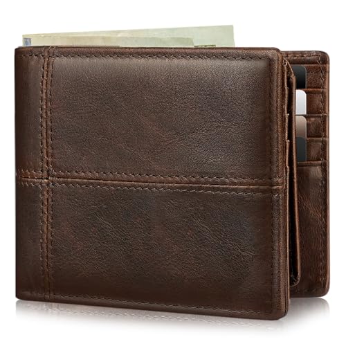 Image of Artpaxy Mens Wallet Bifold Genuine Leather RFID Blocking Wallet for Men with 2 ID Windows 12 Card Holders 2 cash pockets 1 Gift Box