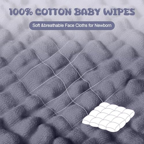 Image of Breling 20 Pcs Baby Muslin Washcloth 12 x 12 Inch 100% Cotton Soft and Absorbent Muslin Washcloth Burp Cloth Wipe Newborn Face Towel for Baby Boy Girl Sensitive Skin(White, Light Gray, Gray)