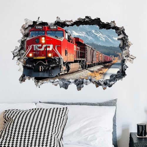 SUPERDANT 3D Stickers Muraux Rouge Train Vintage Break Autocollant Mural Train de Forêt...