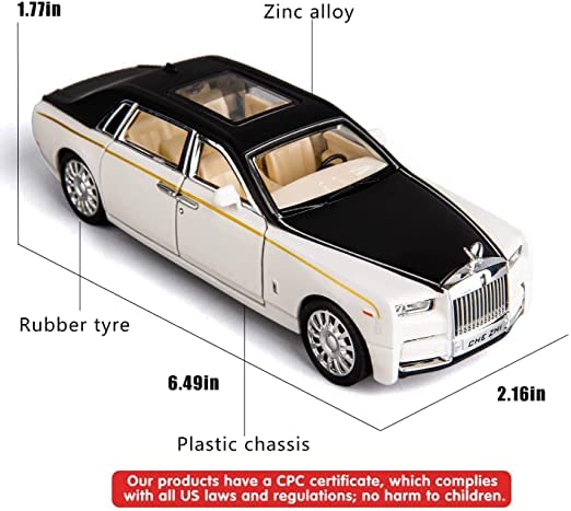 Image of Invite Enterprise Exclusive Diecast Alloy Metal Pull Back Diecast Car 1:32 New Rolls-Royce Phantom Diecast Metal Pullback Toy car with Openable Doors & Light, Music Boys for Kids【Colors as Per Stock】