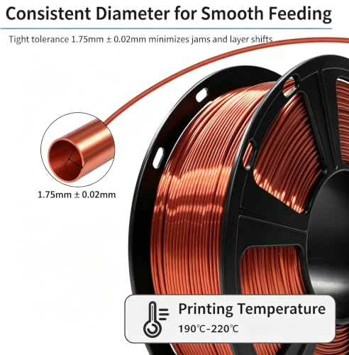 Image of Silk PLA Filament 1.75mm Copper 1KG | Dimensional Accuracy + /- 0.02mm, 1kg Spool(2.2lbs) Fits for Most FDM 3D Printers