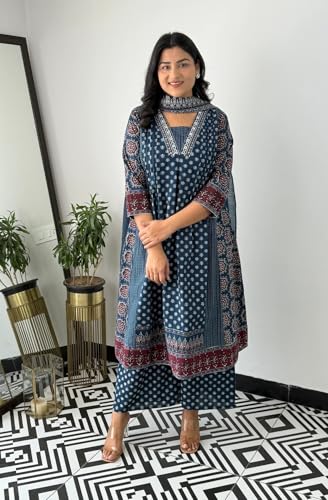 Image of KLOSIA Women Printed Anarkali Kurta and Pant Set with Dupatta