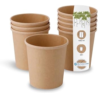 Biozoyg Organic Paper Cups Food Cups Kraft Cardboard Cups Brown, Compostable Cups with PLA Inner Coating Soups to Go Ice