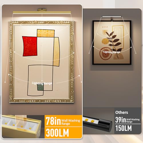 Image of Afyuol Picture Lights for Wall, Brushed Gold Battery Operated Picture Light 24in Art Light CCT Dimmable Recharging Battery Wall Light with Remote Control for Living Room Gallery