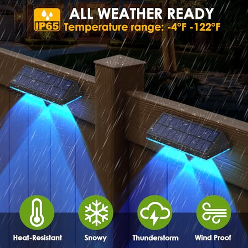 Solar Fence Lights Outdoor, 2PK RGB Solar Lights for Outside Backyard, Patio, Deck Fence, Stair Handrail, Pool and Wall
